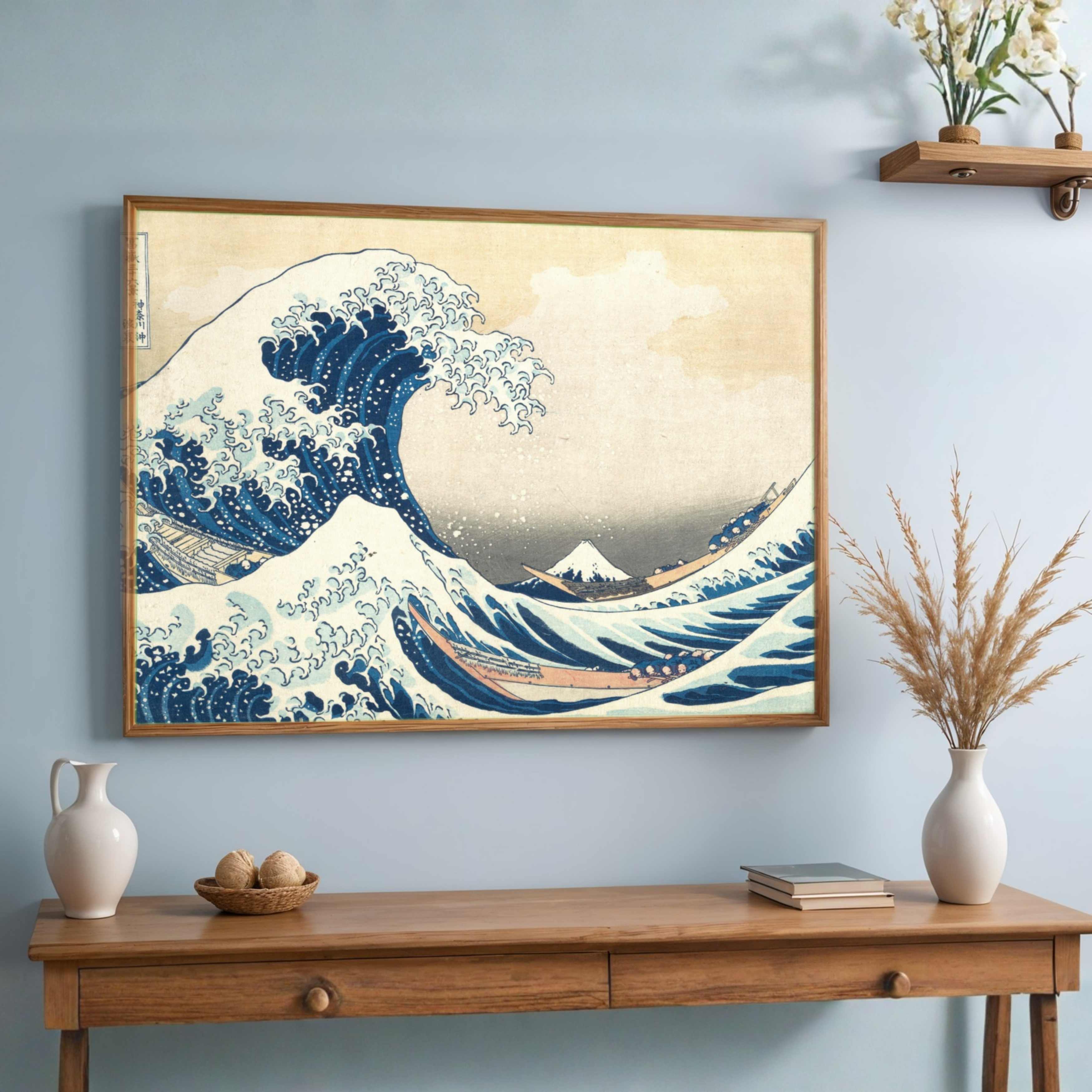 The Great Wave off Kanagawa Painting for Living Room | Japanese Wall Art | Hokusai 3 : 2 Horizontal Premium Wall Art Canvas by MeriDeewar