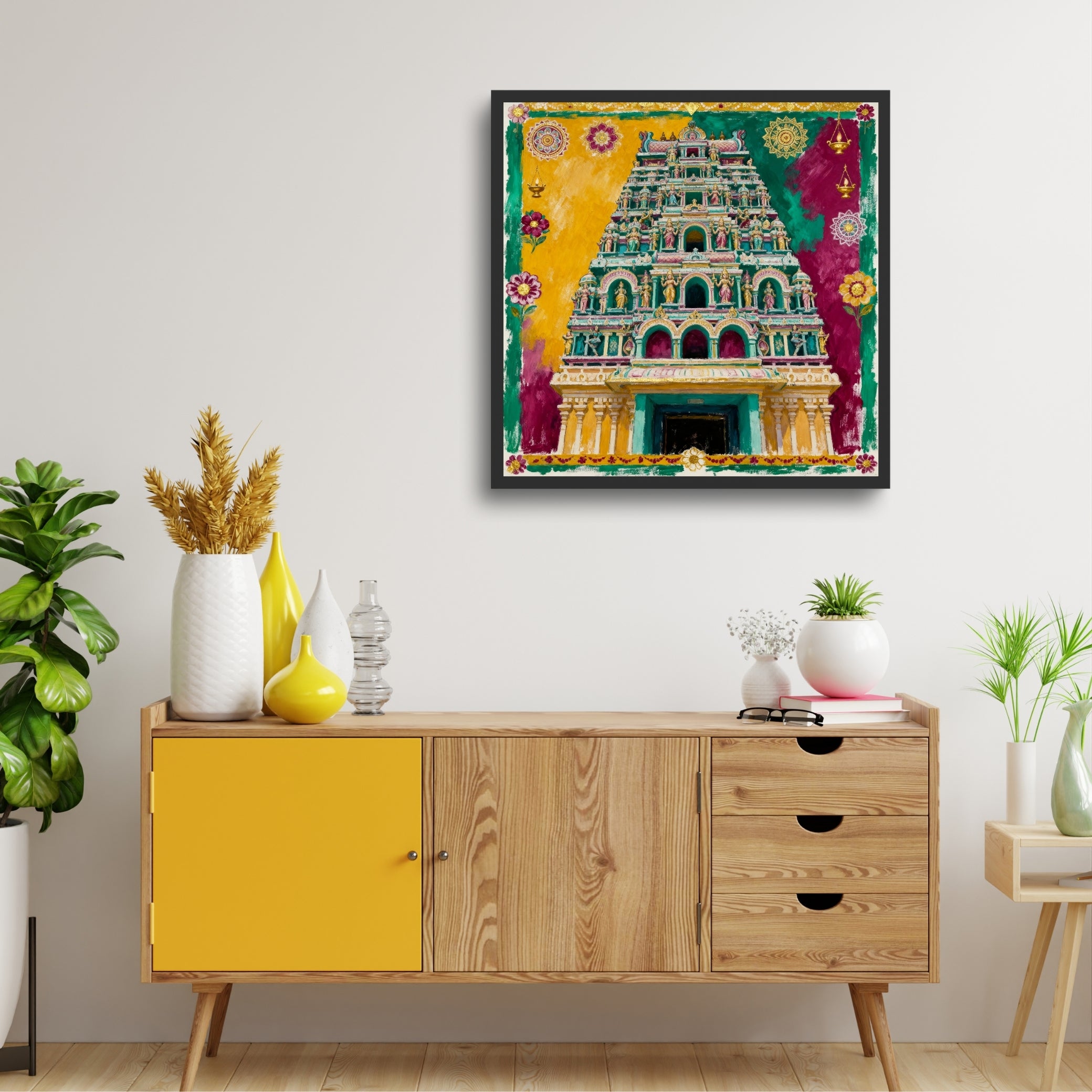 The Meenakshi Temple | Joyful Architecture Sculpture Art | MeriDeewar 1 : 1 Square Premium Wall Art Canvas by MeriDeewar