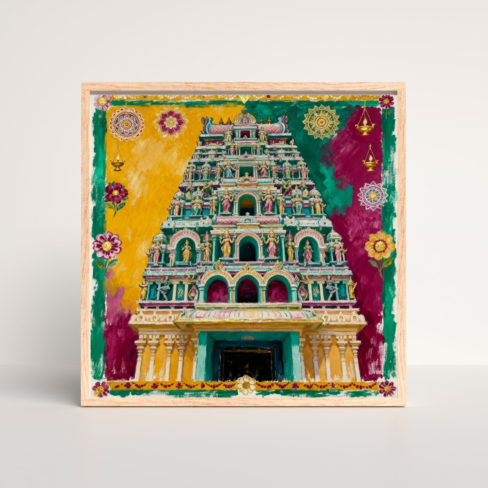The Meenakshi Temple | Joyful Architecture Sculpture Art | MeriDeewar 1 : 1 Square Premium Wall Art Canvas by MeriDeewar