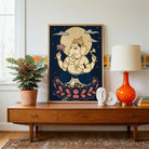 The Moonlit Lotus Ganesha | Traditional Indian Folk Wall Art 3 : 4 Vertical Premium Wall Art Canvas by MeriDeewar