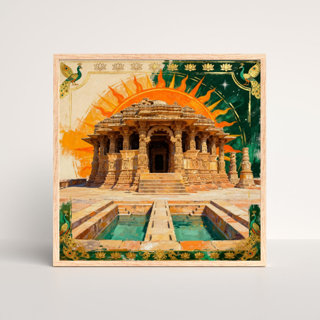 The Radiant Temple – Modhera Sun Temple Indian Heritage Wall Painting 1 : 1 Square Premium Wall Art Canvas by MeriDeewar