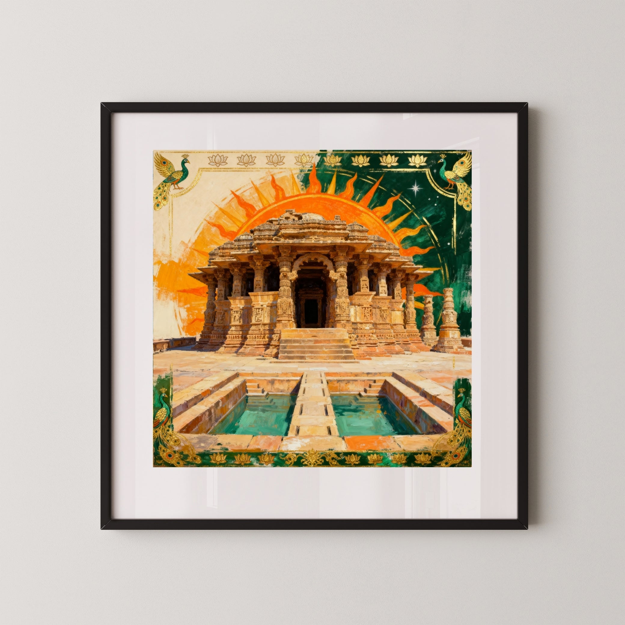 The Radiant Temple – Modhera Sun Temple Indian Heritage Wall Painting 1 : 1 Square Premium Wall Art Canvas by MeriDeewar