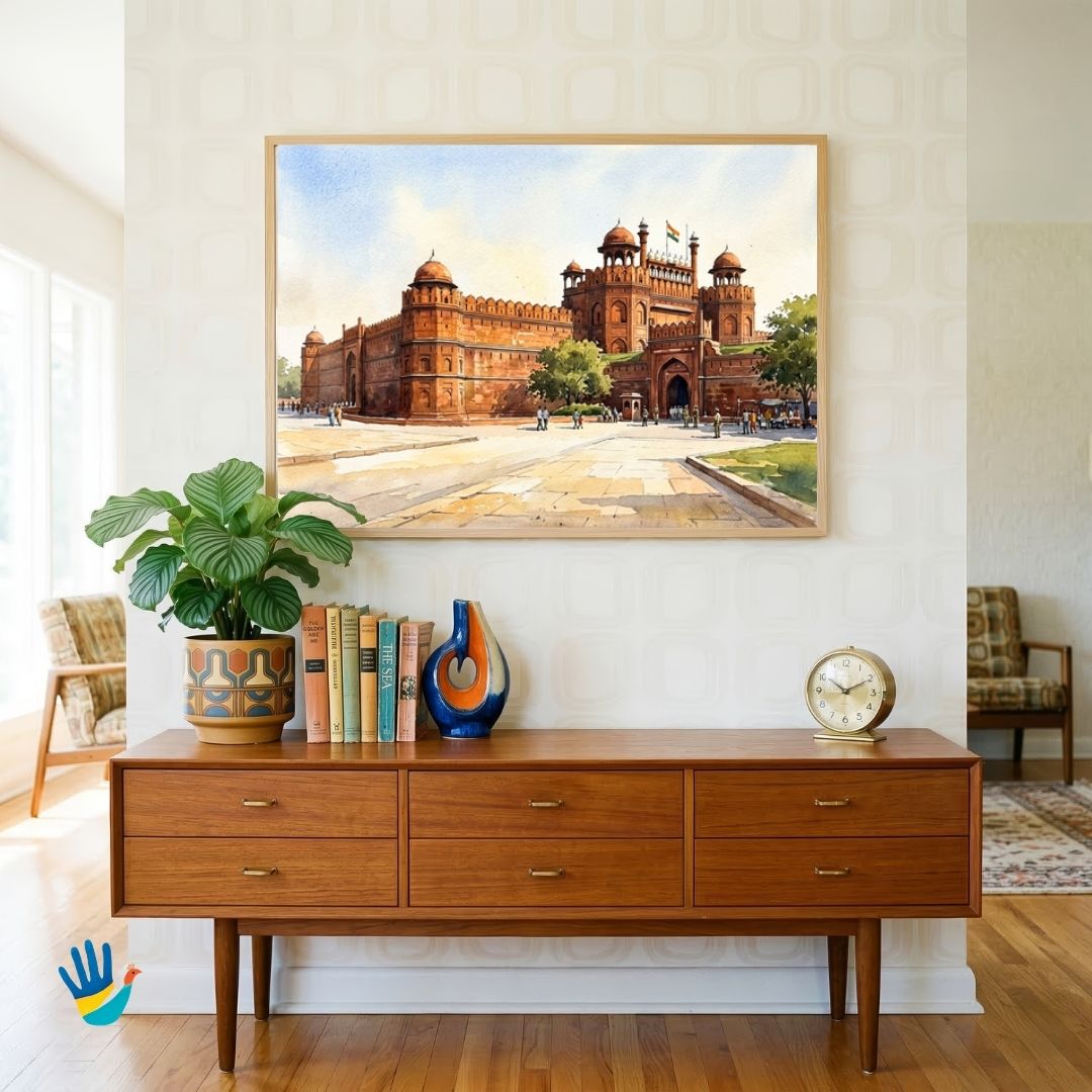 The Red Fort | Delhi Historic Sandstone Citadel Lahori Gate Heritage Framed Art 4 : 3 Horizontal Premium Wall Art Canvas by MeriDeewar