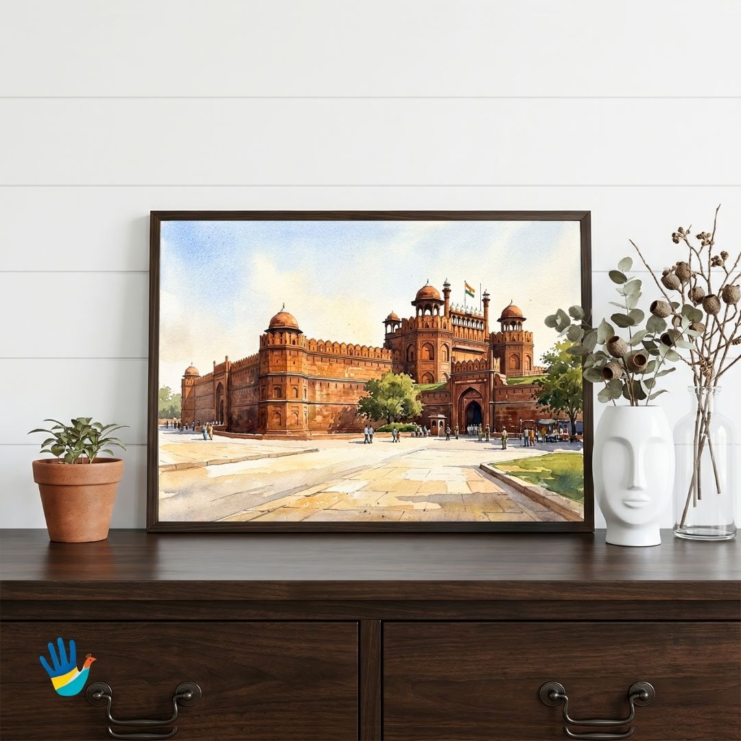 The Red Fort | Delhi Historic Sandstone Citadel Lahori Gate Heritage Framed Art 4 : 3 Horizontal Premium Wall Art Canvas by MeriDeewar