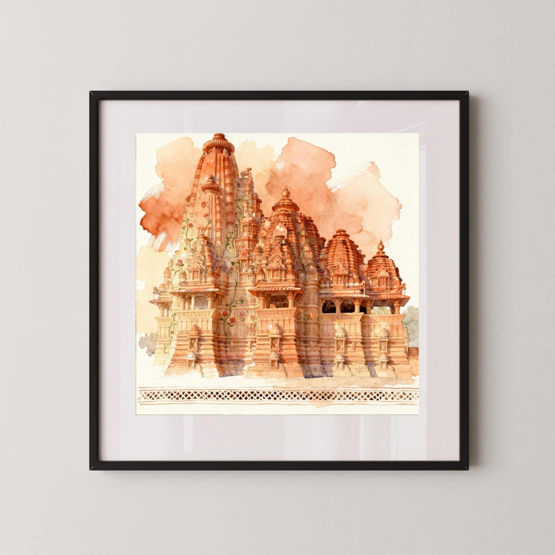 The Rhythm of Stone – Khajuraho Temple Wall Art | Indian Heritage Sculpture Canvas Print 1 : 1 Square Premium Wall Art Canvas by MeriDeewar