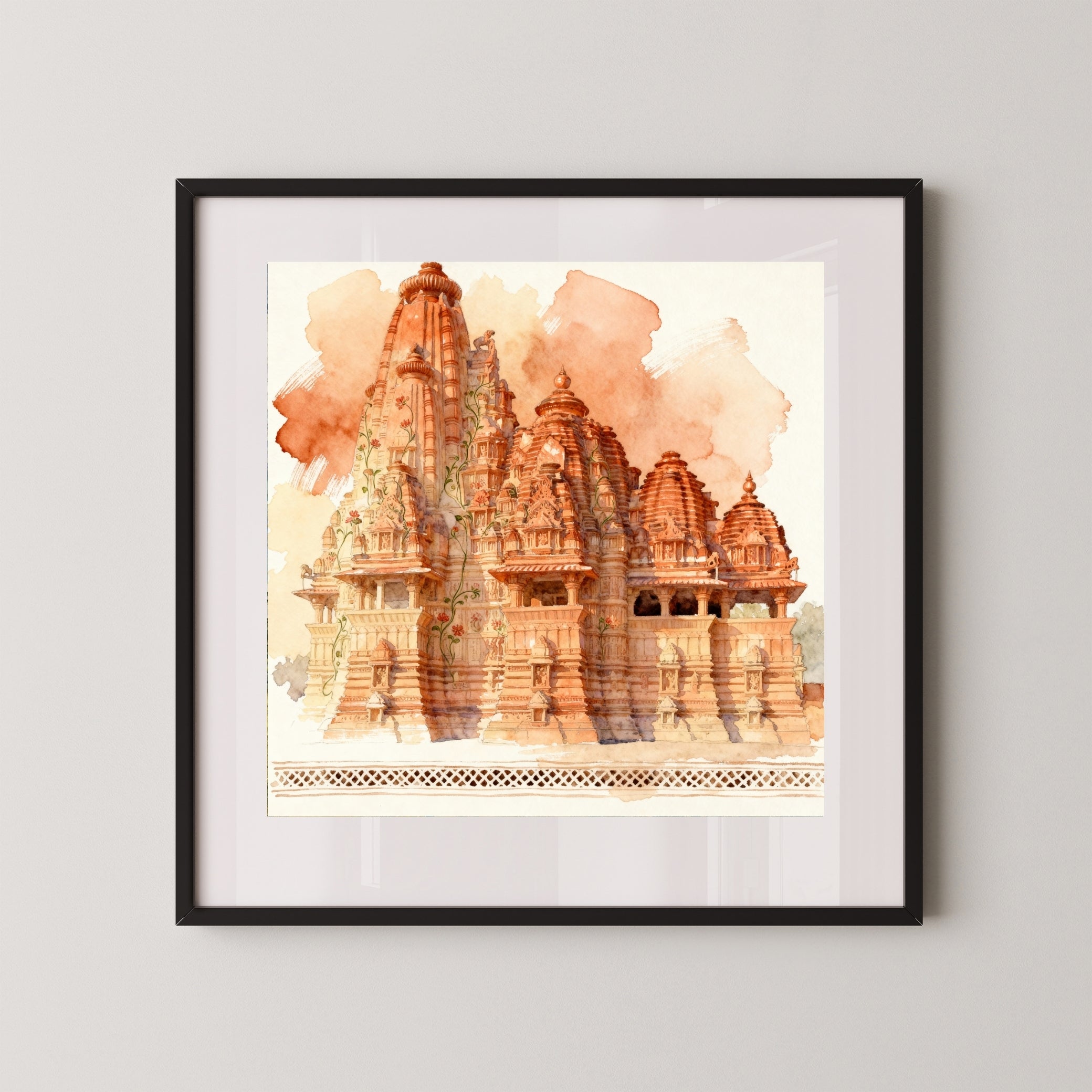 The Rhythm of Stone – Khajuraho Temple Wall Art | Indian Heritage Sculpture Canvas Print 1 : 1 Square Premium Wall Art Canvas by MeriDeewar
