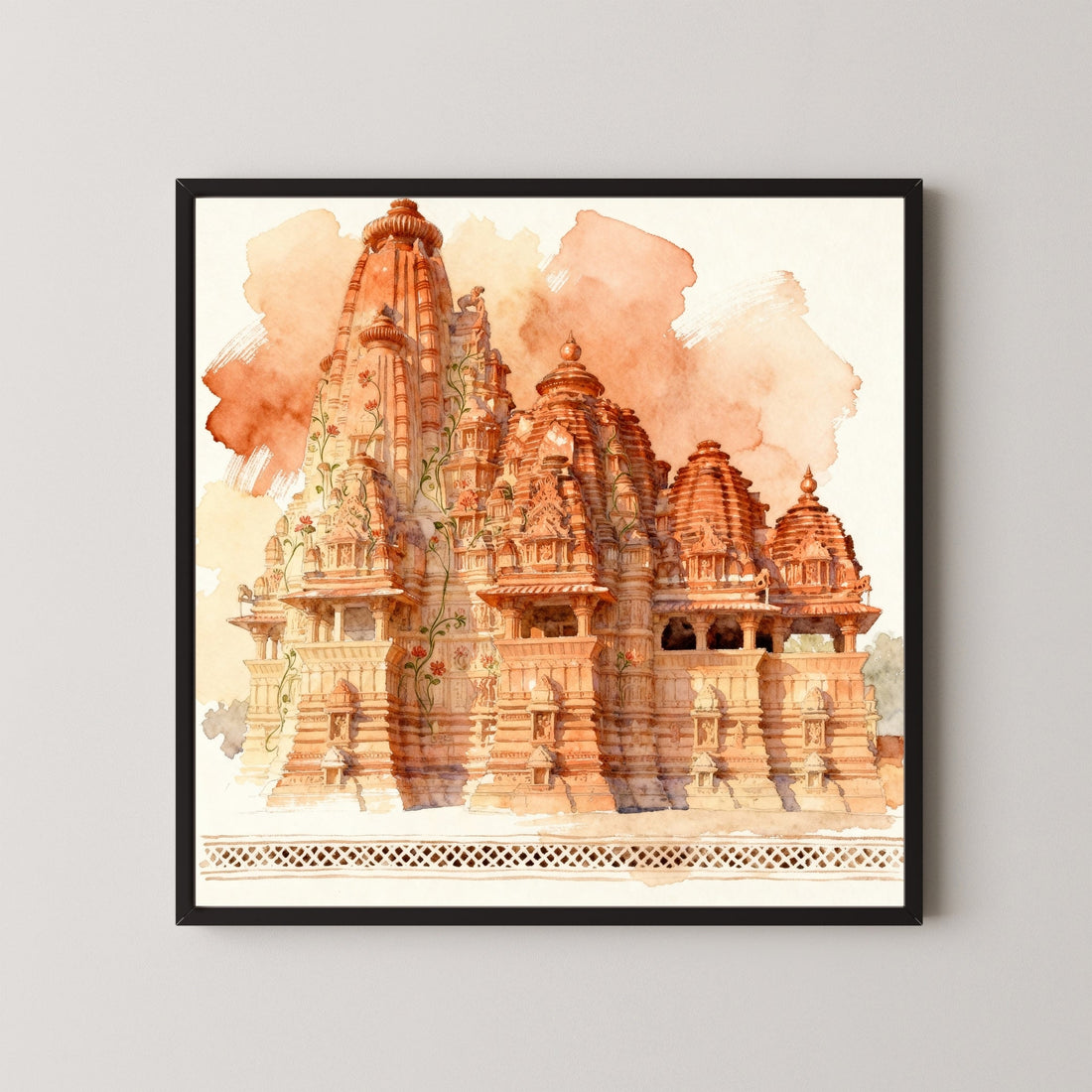 The Rhythm of Stone – Khajuraho Temple Wall Art | Indian Heritage Sculpture Canvas Print 1 : 1 Square Premium Wall Art Canvas by MeriDeewar