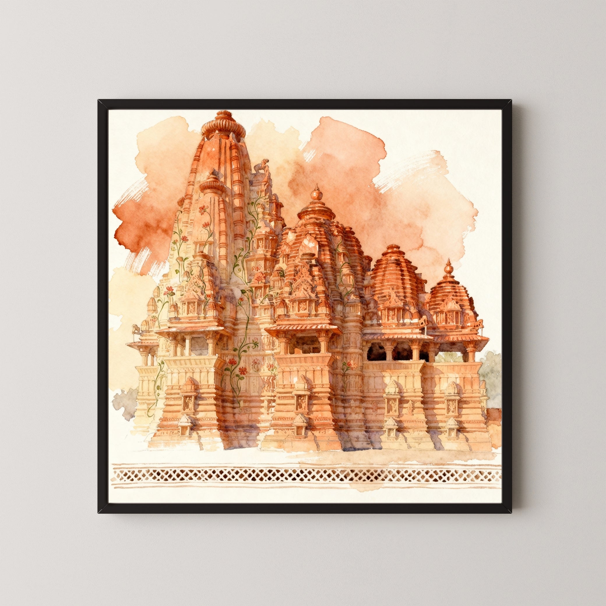 The Rhythm of Stone – Khajuraho Temple Wall Art | Indian Heritage Sculpture Canvas Print 1 : 1 Square Premium Wall Art Canvas by MeriDeewar
