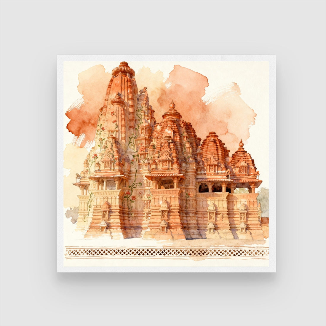The Rhythm of Stone – Khajuraho Temple Wall Art | Indian Heritage Sculpture Canvas Print 1 : 1 Square Premium Wall Art Canvas by MeriDeewar