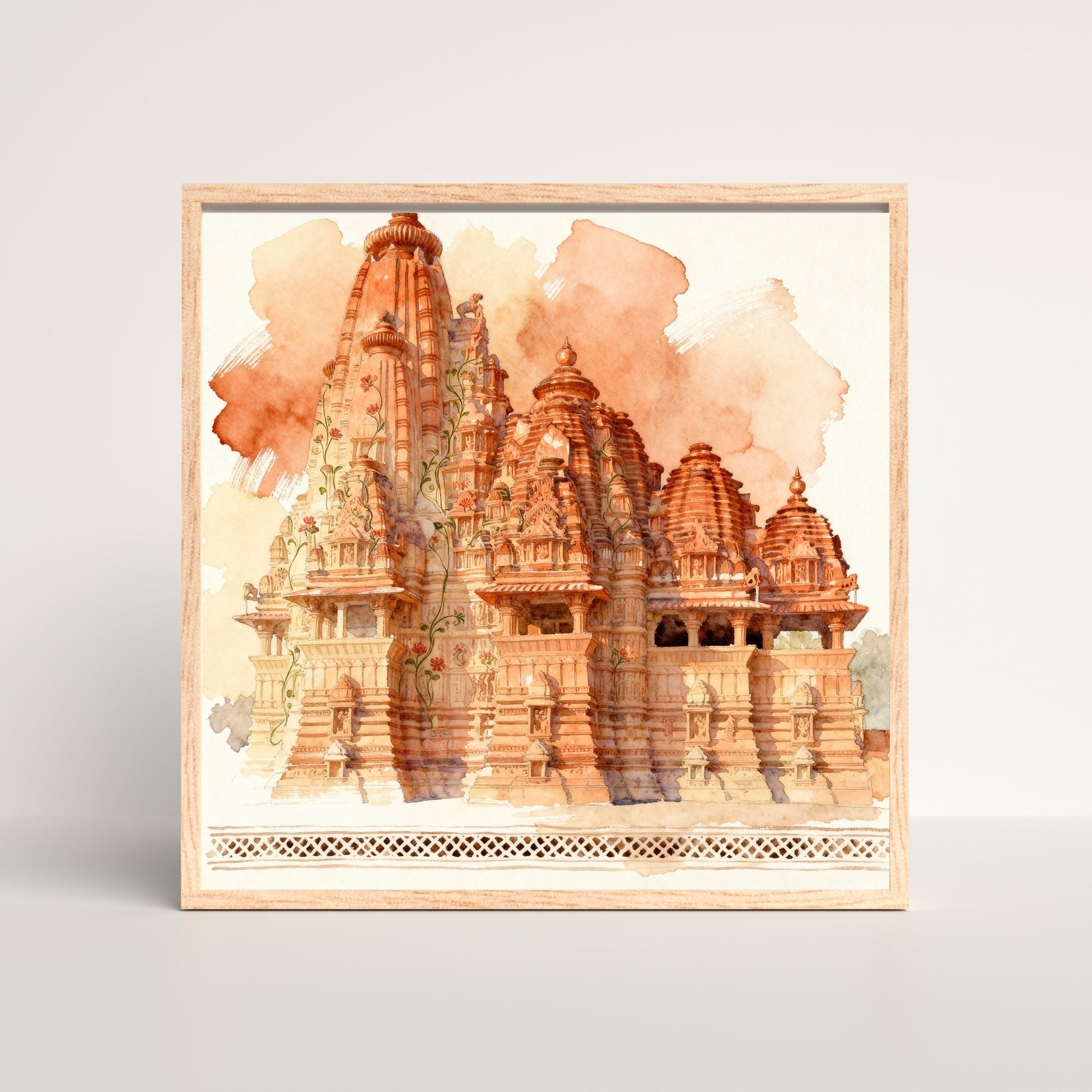 The Rhythm of Stone – Khajuraho Temple Wall Art | Indian Heritage Sculpture Canvas Print 1 : 1 Square Premium Wall Art Canvas by MeriDeewar