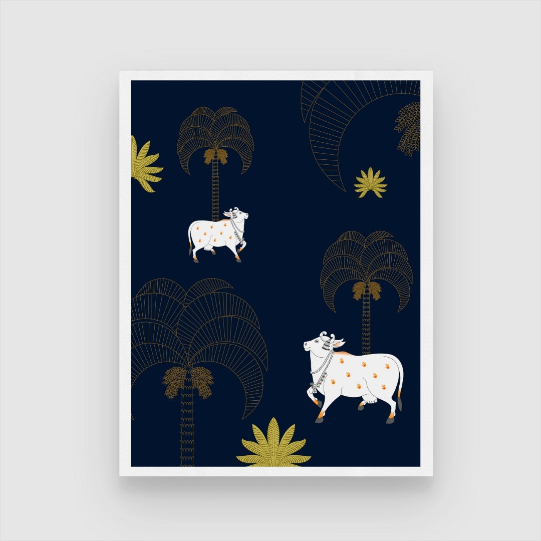 The Sacred Cow Pichwai Painting 3 : 4 Vertical New Premium Wall Art Canvas by MeriDeewar