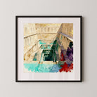 The Sacred Depths – Indian Stepwell Wall Painting 1 : 1 Square Premium Wall Art Canvas by MeriDeewar