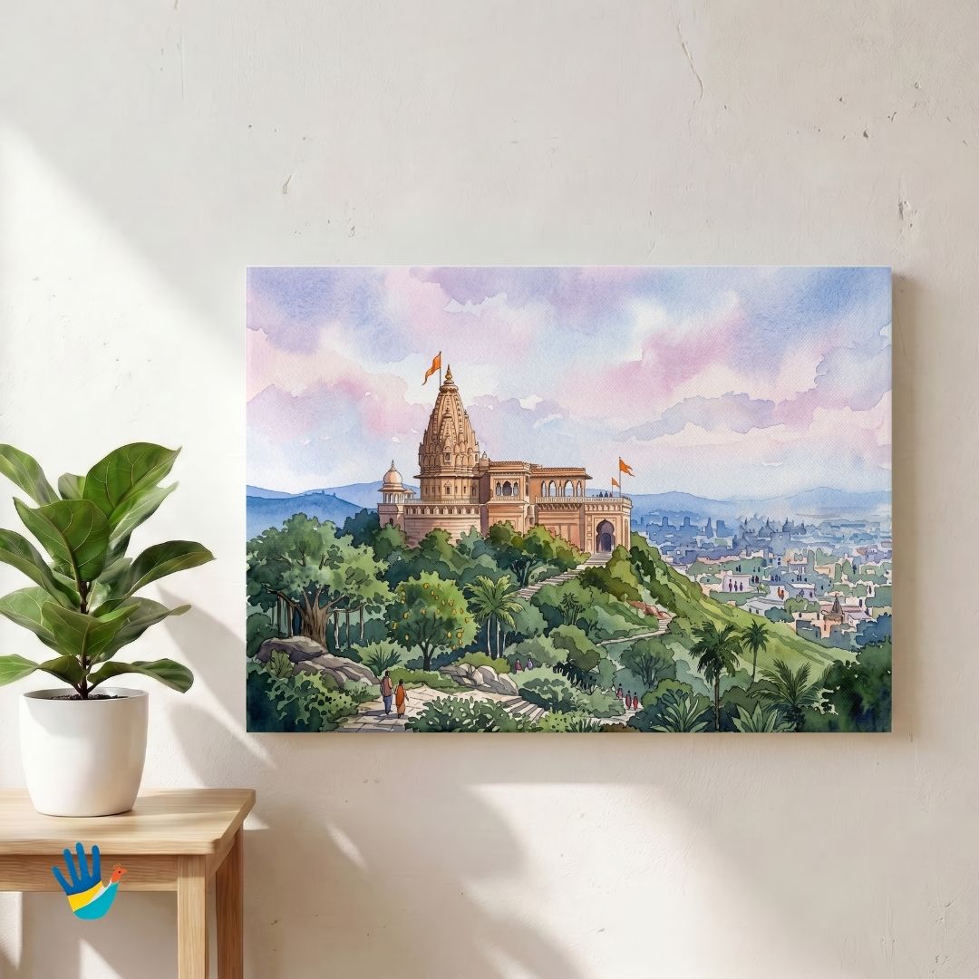The Temple on Parvati Hill | Pune Peshwa Hilltop Sacred Architecture Framed Art 4 : 3 Horizontal Premium Wall Art Canvas by MeriDeewar
