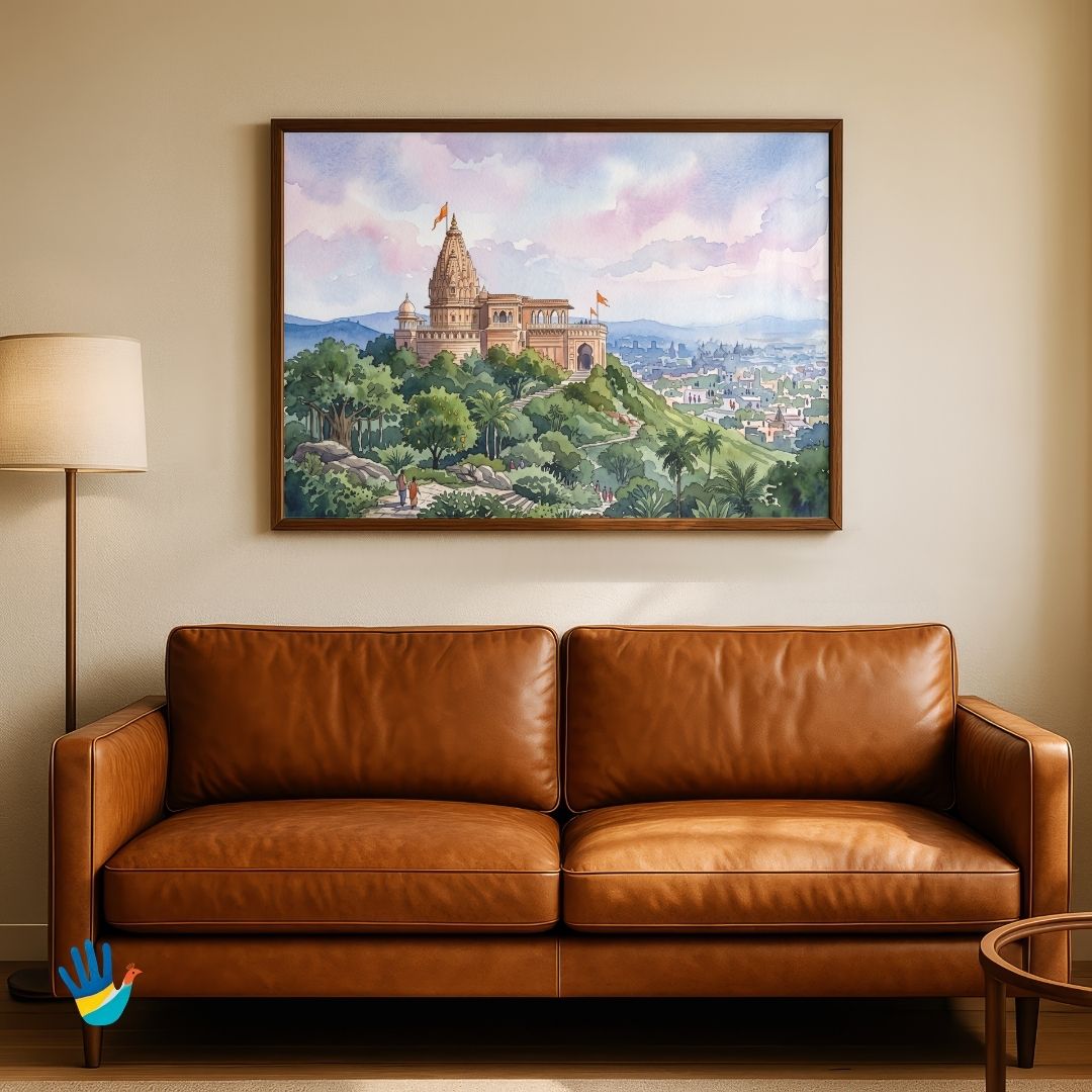 The Temple on Parvati Hill | Pune Peshwa Hilltop Sacred Architecture Framed Art 4 : 3 Horizontal Premium Wall Art Canvas by MeriDeewar
