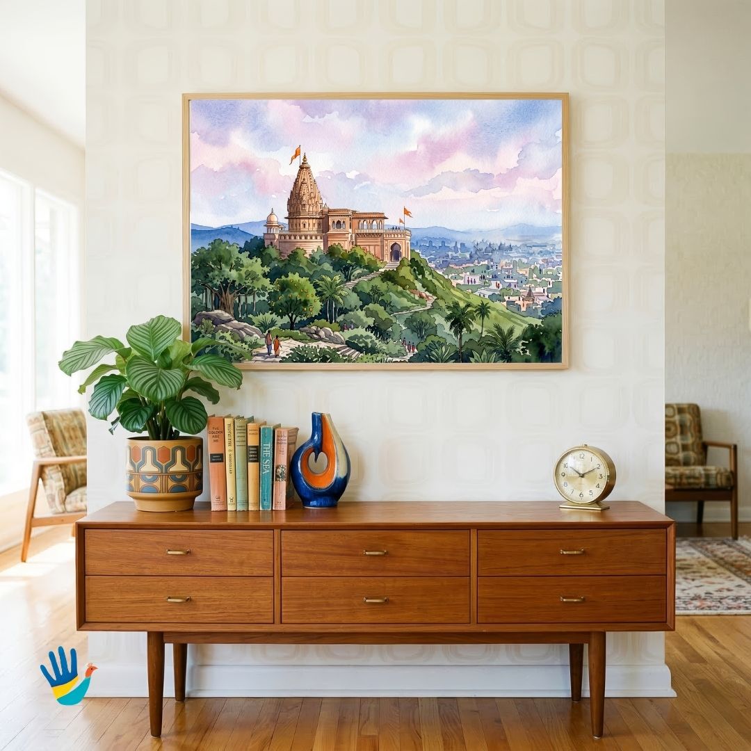 The Temple on Parvati Hill | Pune Peshwa Hilltop Sacred Architecture Framed Art 4 : 3 Horizontal Premium Wall Art Canvas by MeriDeewar