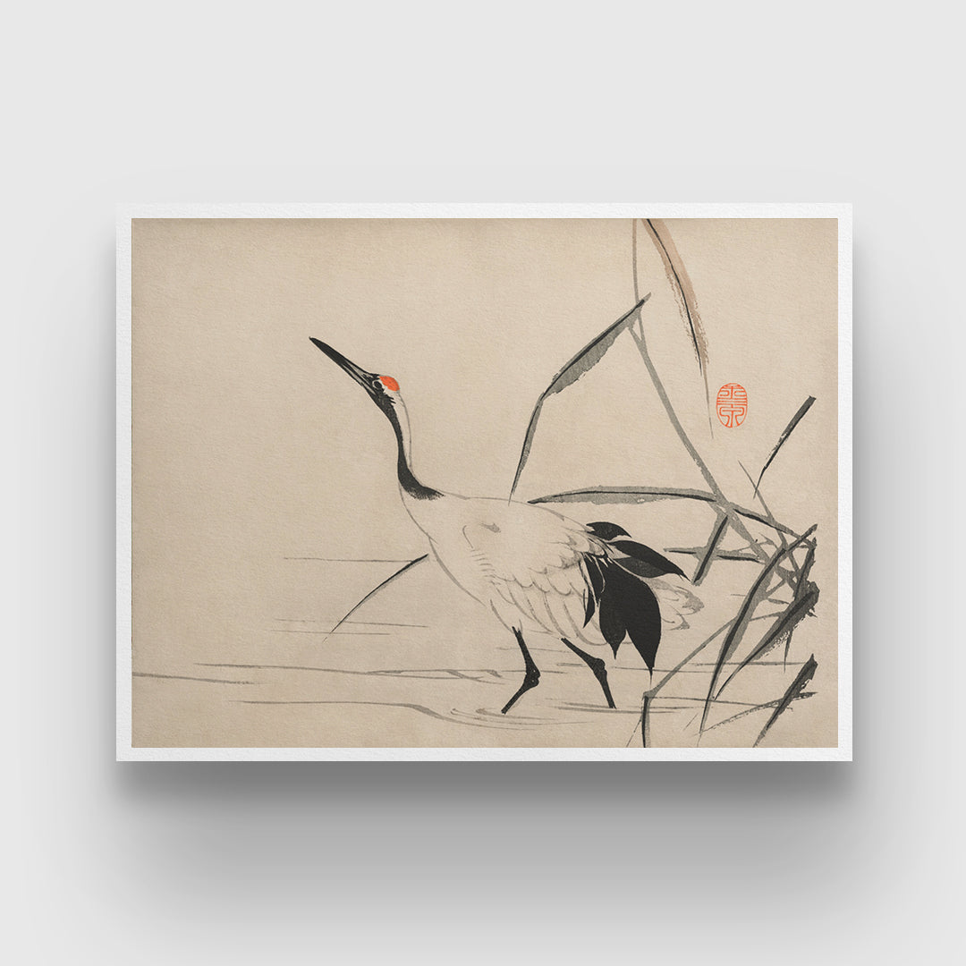 The ukiyo-e illustration of a Japanese crane By Mochizuki Gyokusen 3 : 4 Horizontal New Premium Wall Art Canvas by MeriDeewar