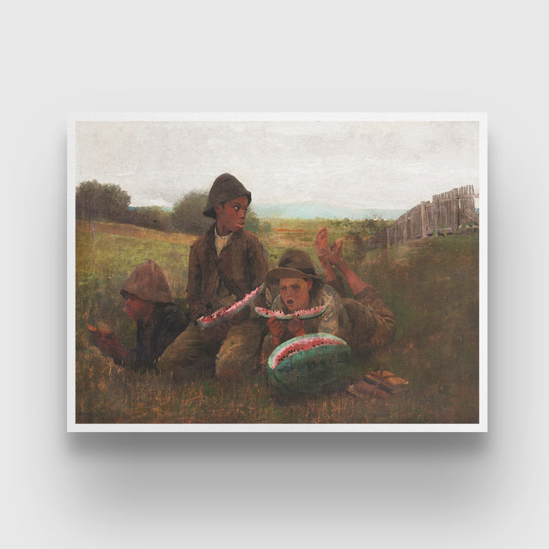 The Watermelon Boys Painting By Winslow Homer 3 : 4 Horizontal New Premium Wall Art Canvas by MeriDeewar
