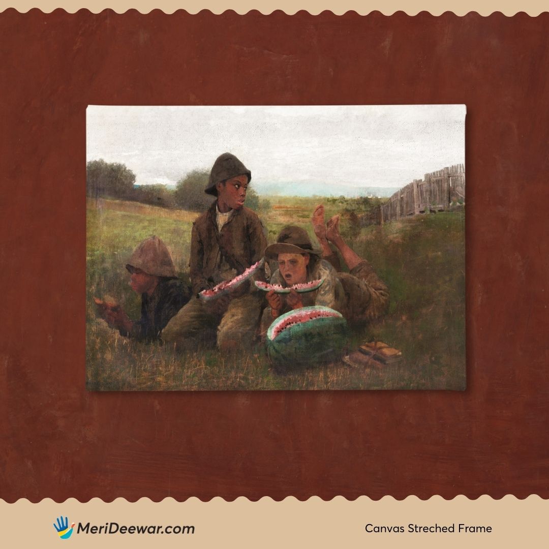 The Watermelon Boys Painting By Winslow Homer 3 : 4 Horizontal New Premium Wall Art Canvas by MeriDeewar