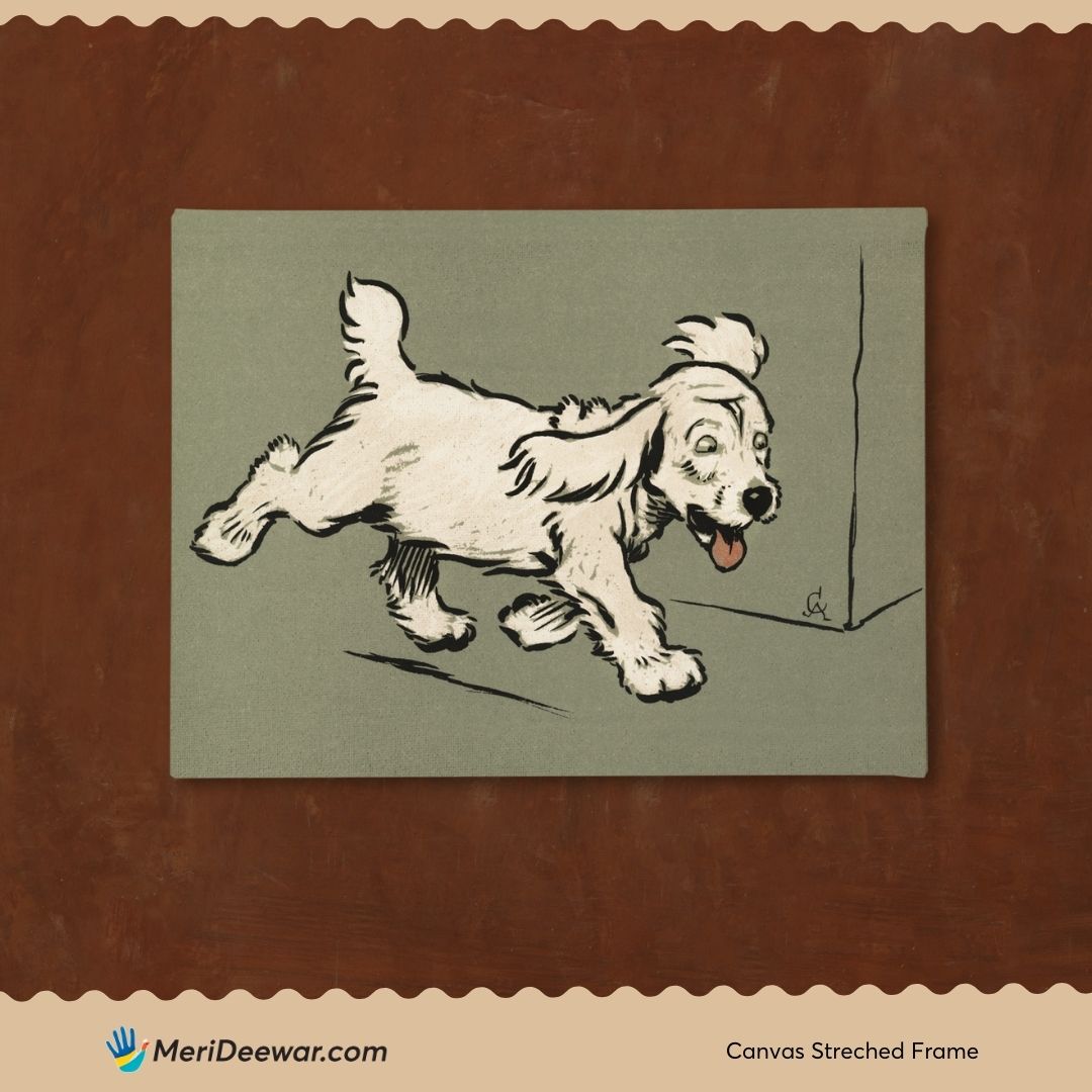 The White Puppy Book by Cecil Aldin 3 : 4 Horizontal New Premium Wall Art Canvas by MeriDeewar