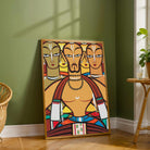 "Three Drummers" Jamini Roy Painting | Fine Art Wall Art 2 : 3 Vertical Premium Wall Art Canvas by MeriDeewar