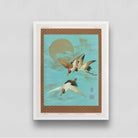 Three Sarus Crane Flying in front of the Moon by George Ashdown Audsley 3 : 4 Vertical New Premium Wall Art Canvas by MeriDeewar