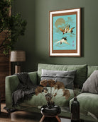 Three Sarus Crane Flying in front of the Moon by George Ashdown Audsley 3 : 4 Vertical New Premium Wall Art Canvas by MeriDeewar