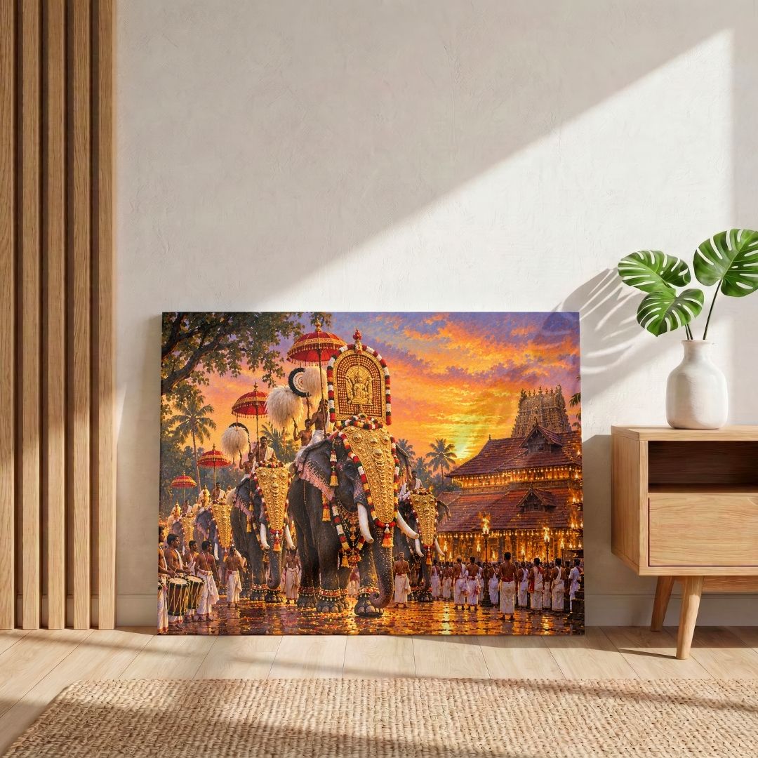 Thrissur Pooram | Sacred Kerala Elephant Festival Gallery Wrap Canvas Curate Gallery Wrap Premium Wall Art Canvas by MeriDeewar