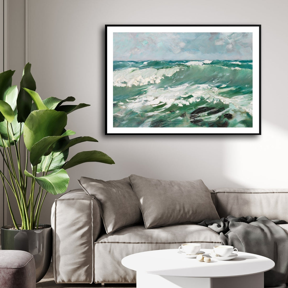 Tide Whisper – Serene Green Ocean Waves Wall Art 2 : 3 Horizontal Premium Wall Art Canvas by MeriDeewar