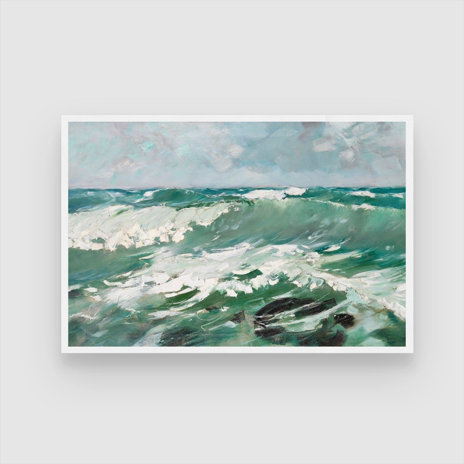 Tide Whisper – Serene Green Ocean Waves Wall Art 2 : 3 Horizontal Premium Wall Art Canvas by MeriDeewar