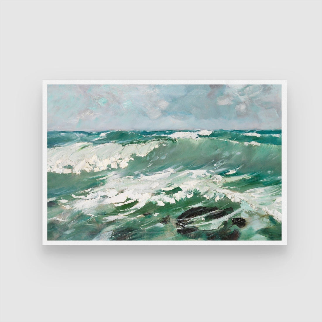 Tide Whisper – Serene Green Ocean Waves Wall Art 2 : 3 Horizontal Premium Wall Art Canvas by MeriDeewar