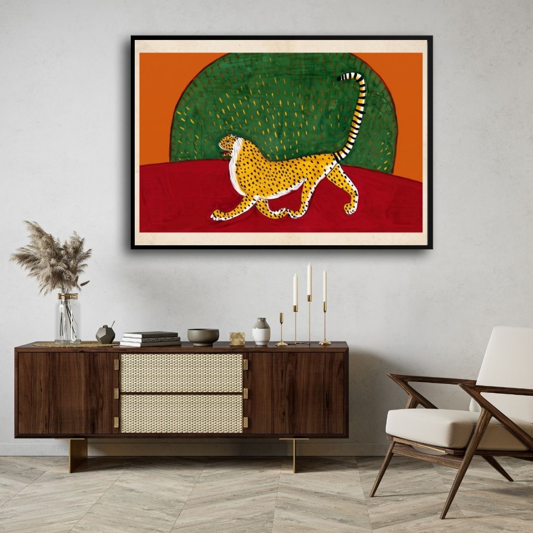 Tiger before the Green Hill Fine Art Giclée Print | Wildlife Wall Art 3 : 2 Horizontal Premium Wall Art Canvas by MeriDeewar
