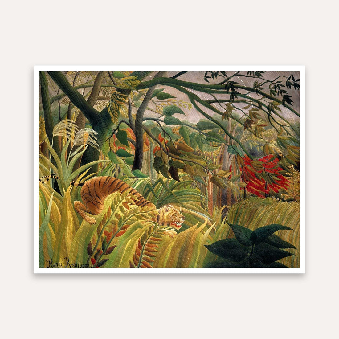 Tiger in Tropical Jungle Painting for Living Room | Henri Rousseau Nature Wall Art Print 5 : 4 Horizontal Premium Wall Art Canvas by MeriDeewar