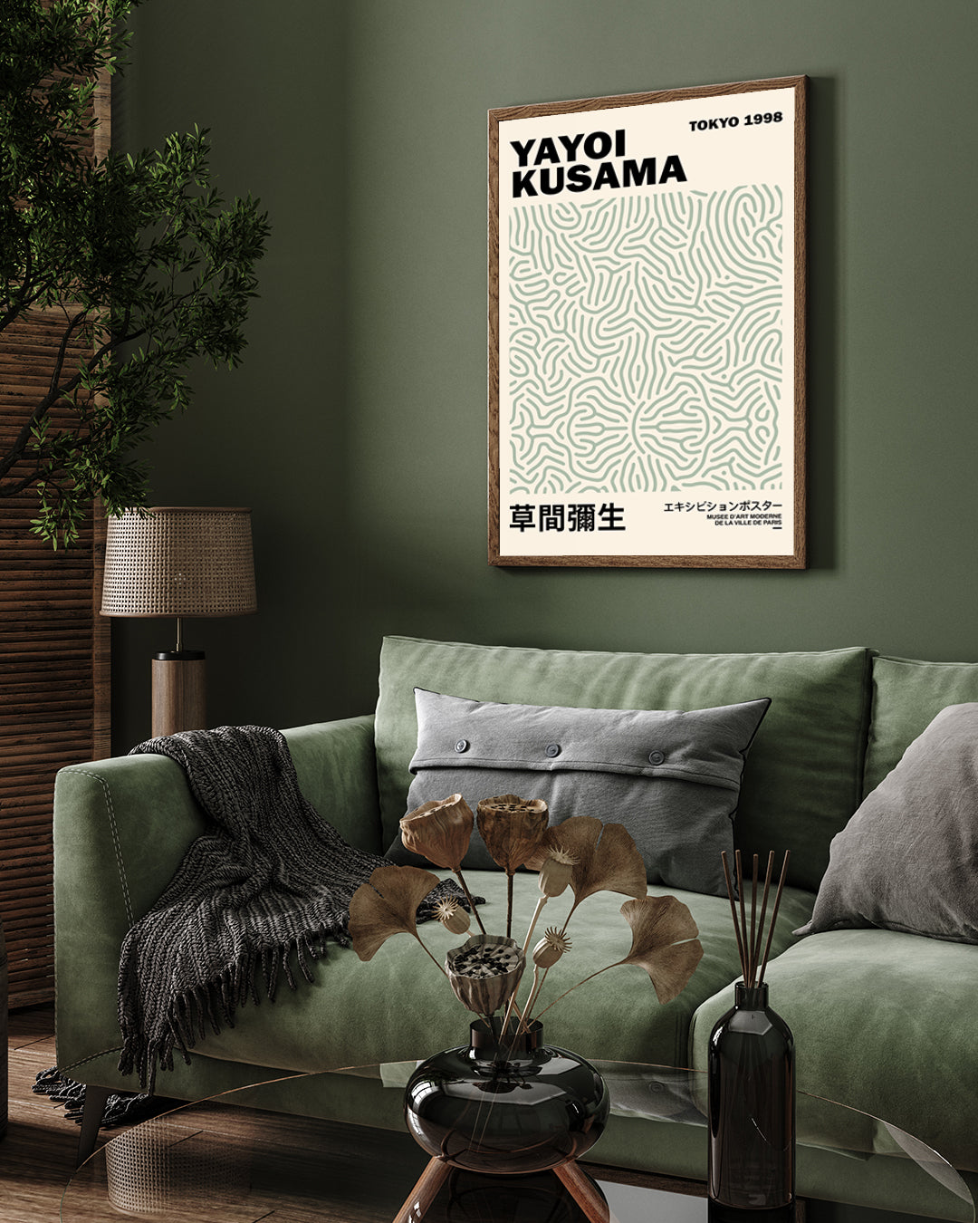 Tokyo Sage Green painting by Yayoi Kusama 3 : 4 Vertical New Premium Wall Art Canvas by MeriDeewar