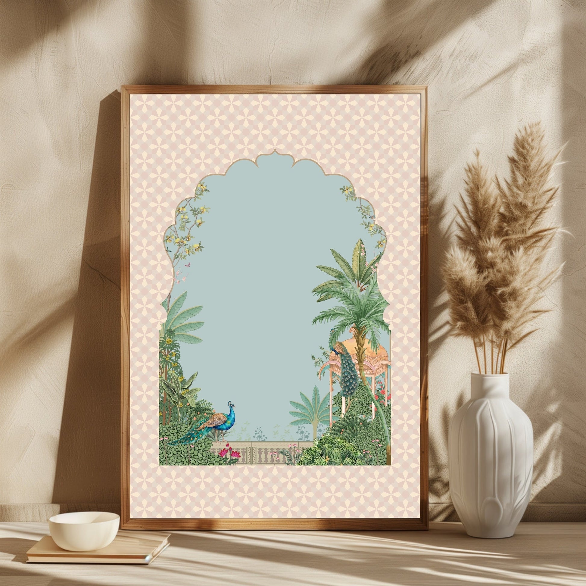 Traditional garden with arch palace peacock 2 : 3 Vertical Premium Wall Art Canvas by MeriDeewar