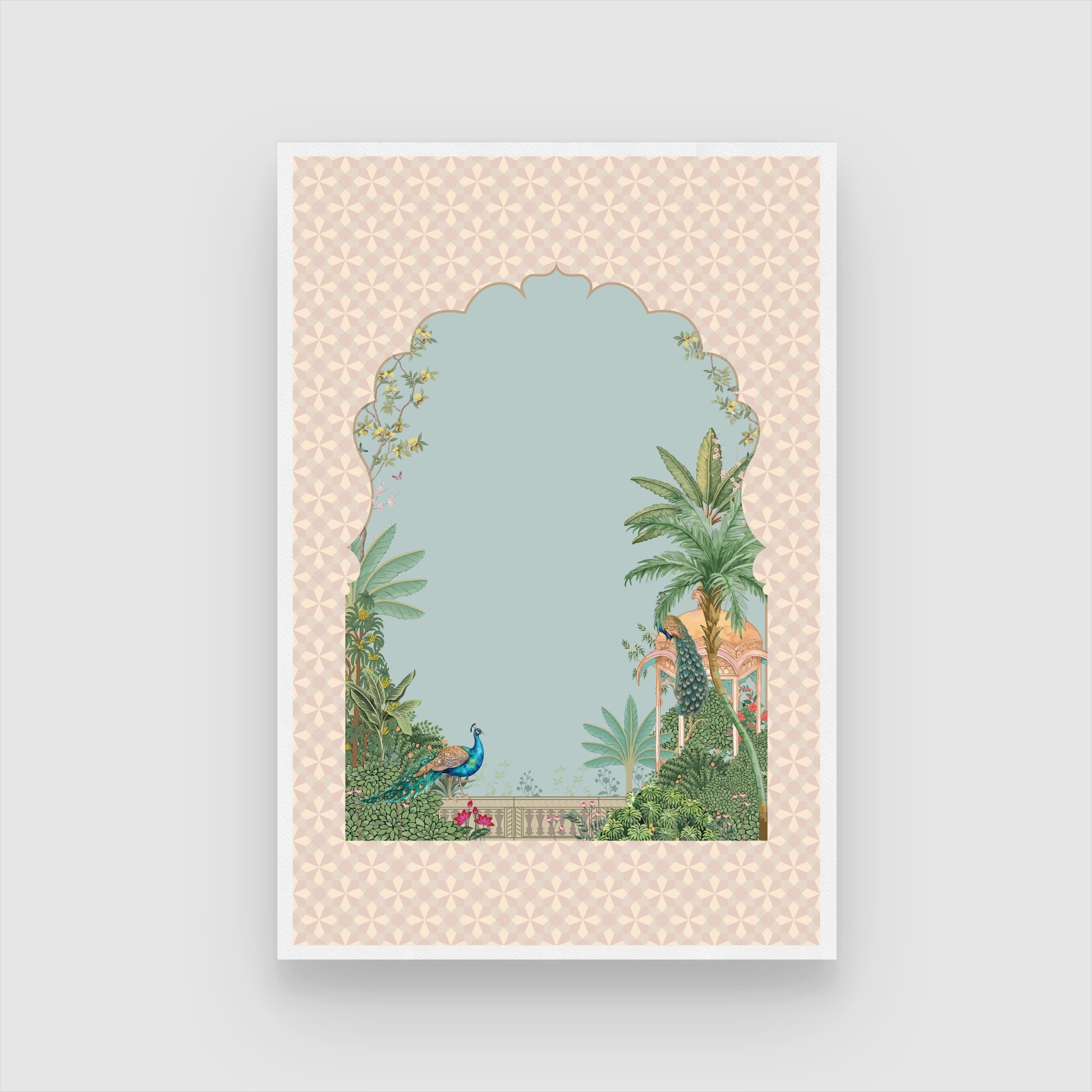 Traditional garden with arch palace peacock 2 : 3 Vertical Premium Wall Art Canvas by MeriDeewar