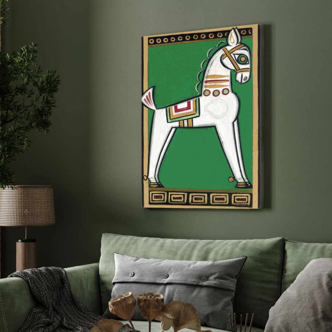 "Traditional Horse" Jamini Roy Painting | Fine Art Wall Art 2 : 3 Vertical Premium Wall Art Canvas by MeriDeewar