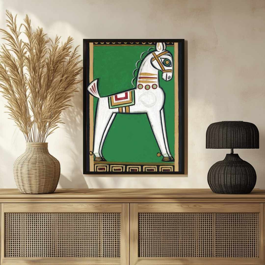 "Traditional Horse" Jamini Roy Painting | Fine Art Wall Art 2 : 3 Vertical Premium Wall Art Canvas by MeriDeewar