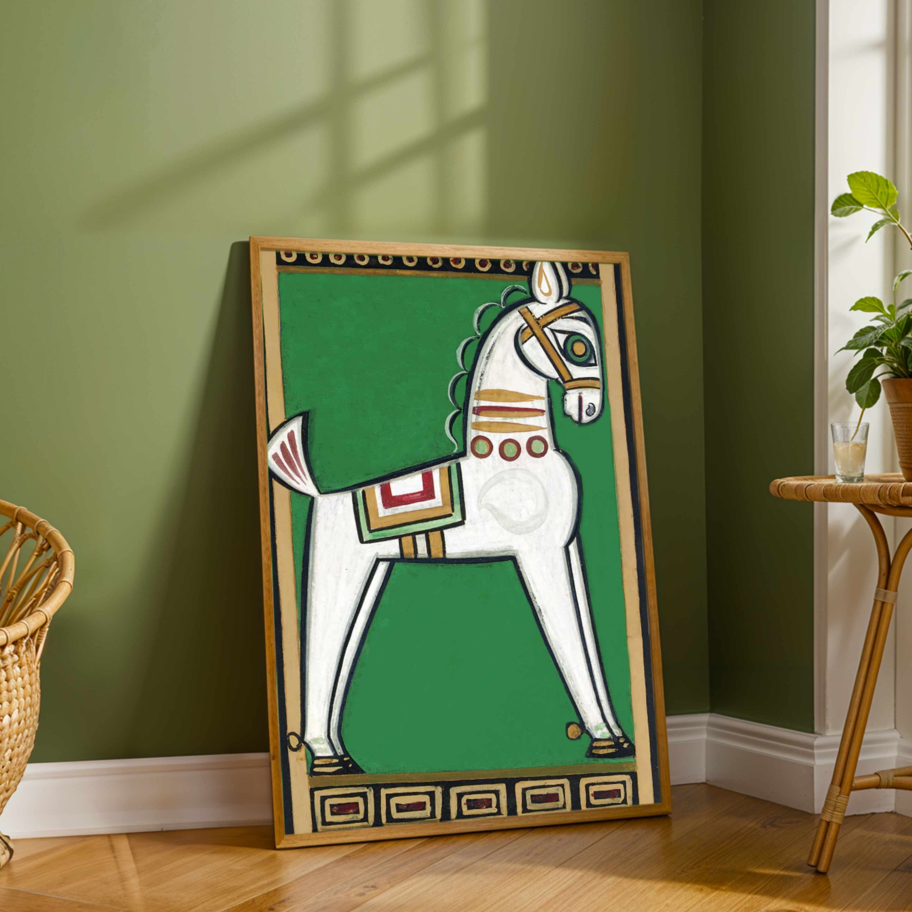 "Traditional Horse" Jamini Roy Painting | Fine Art Wall Art 2 : 3 Vertical Premium Wall Art Canvas by MeriDeewar