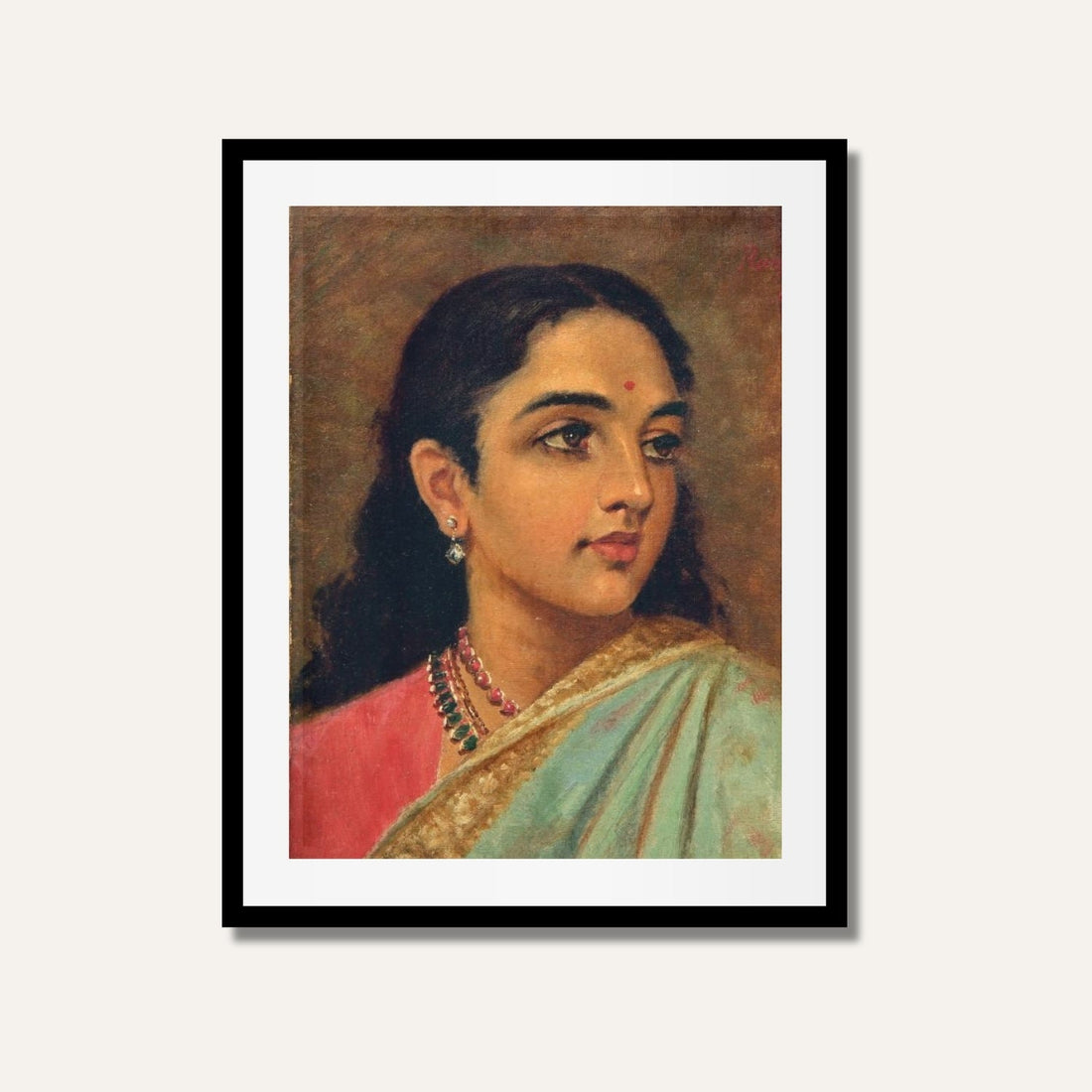 Traditional Indian Woman in Saree Painting – Timeless Raja Ravi Varma Style Art | MeriDeewar 4 X 5.5 Vertical Premium Wall Art Canvas by MeriDeewar