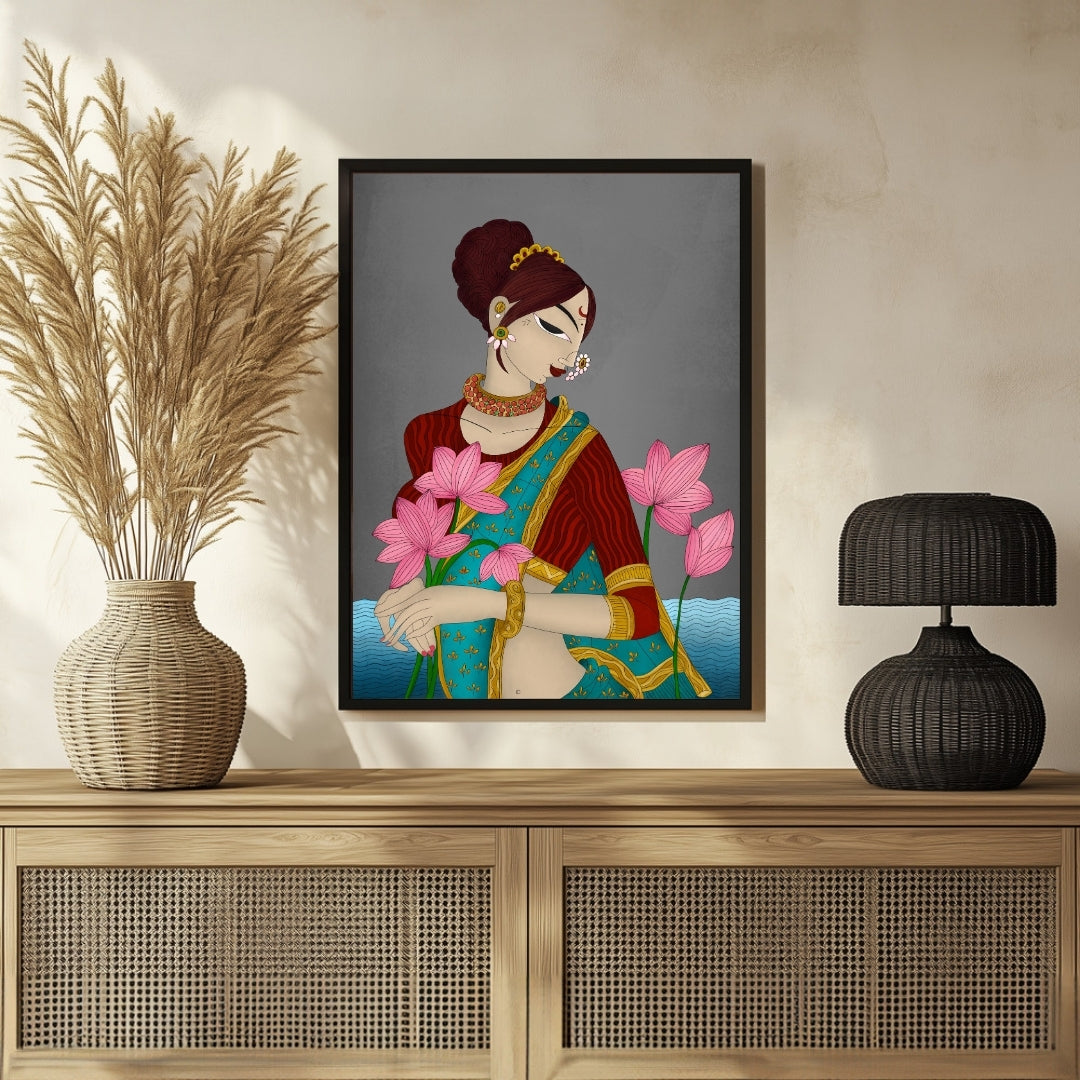 Traditional Indian Woman Wall Art - Cultural Elegance 3 : 4 Vertical New Premium Wall Art Canvas by MeriDeewar