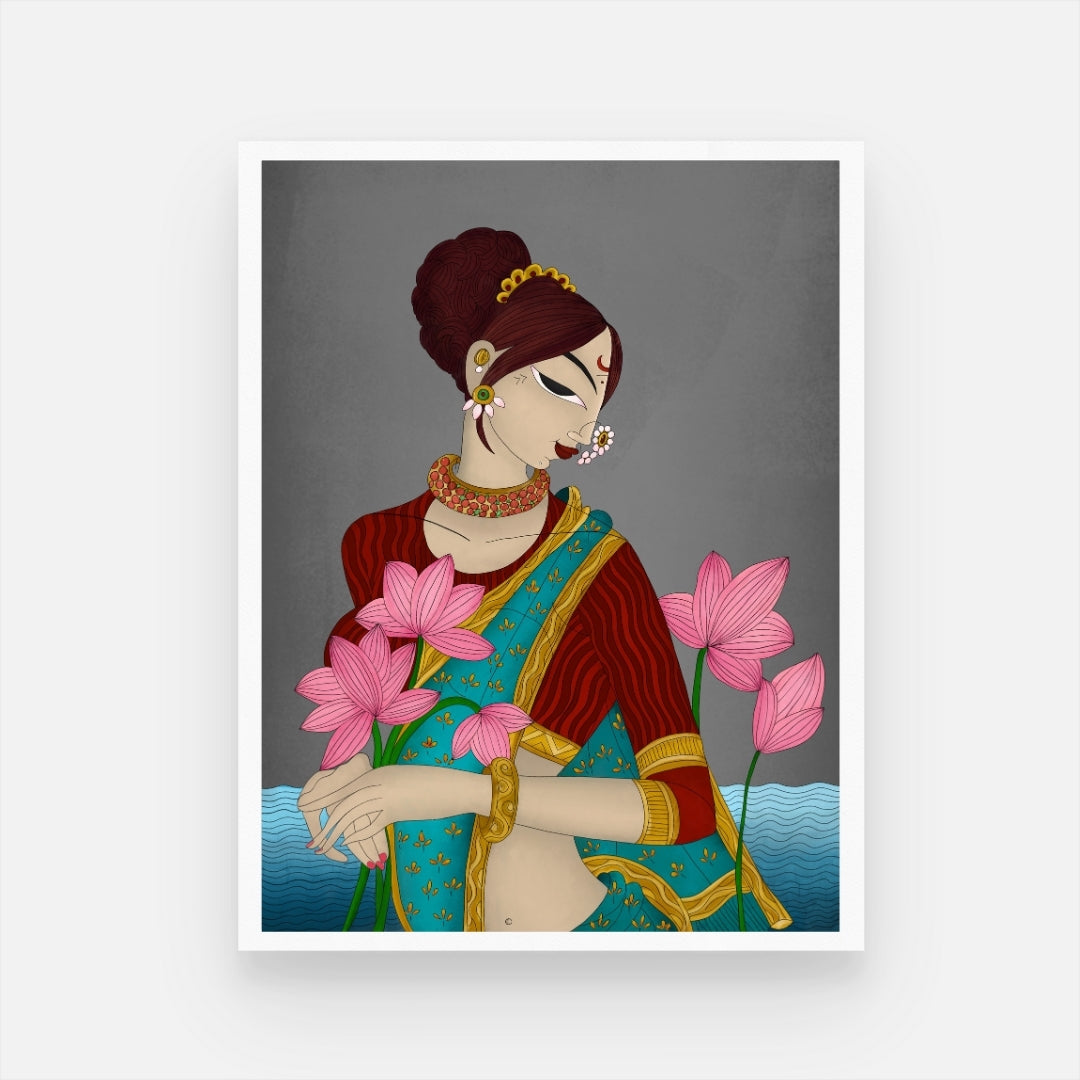 Traditional Indian Woman Wall Art - Cultural Elegance 3 : 4 Vertical New Premium Wall Art Canvas by MeriDeewar