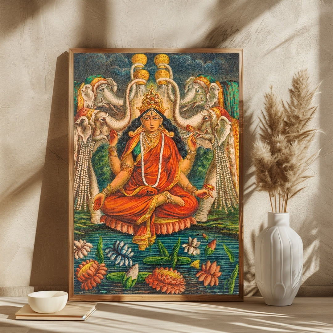Traditional Ma Kamaladevi Kalighat Painting | Enhance Decor 2 : 3 Vertical Premium Wall Art Canvas by MeriDeewar