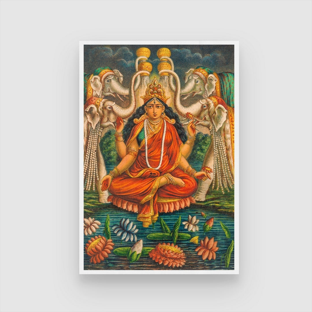 Traditional Ma Kamaladevi Kalighat Painting | Enhance Decor 2 : 3 Vertical Premium Wall Art Canvas by MeriDeewar