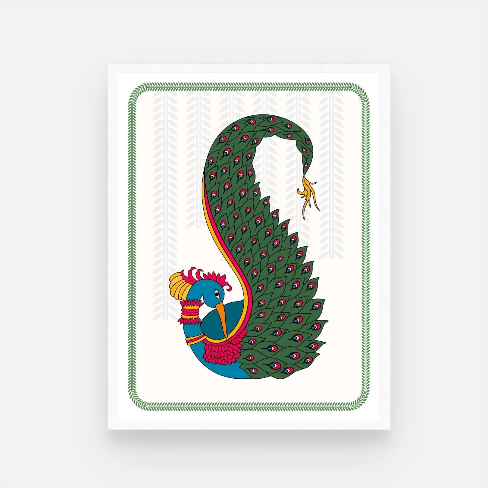 Traditional Peacock Madhubani Art - Elegance for Your Home 3 : 4 Vertical New Premium Wall Art Canvas by MeriDeewar
