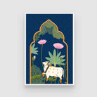Traditional Pichwai Art Sacred Cow With Lotus Flowers 2 : 3 Vertical Premium Wall Art Canvas by MeriDeewar