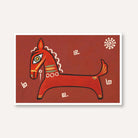 "Traditional Red Horse on Terracotta" Jamini Roy Painting | Fine Art Wall Art 3 : 2 Horizontal Premium Wall Art Canvas by MeriDeewar