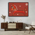 "Traditional Red Horse on Terracotta" Jamini Roy Painting | Fine Art Wall Art 3 : 2 Horizontal Premium Wall Art Canvas by MeriDeewar