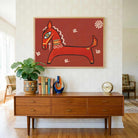 "Traditional Red Horse on Terracotta" Jamini Roy Painting | Fine Art Wall Art 3 : 2 Horizontal Premium Wall Art Canvas by MeriDeewar