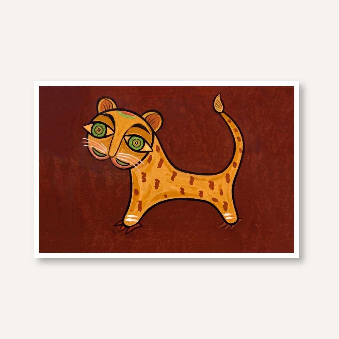 "Traditional Tiger" Jamini Roy Painting | Fine Art Wall Art 3 : 2 Horizontal Premium Wall Art Canvas by MeriDeewar