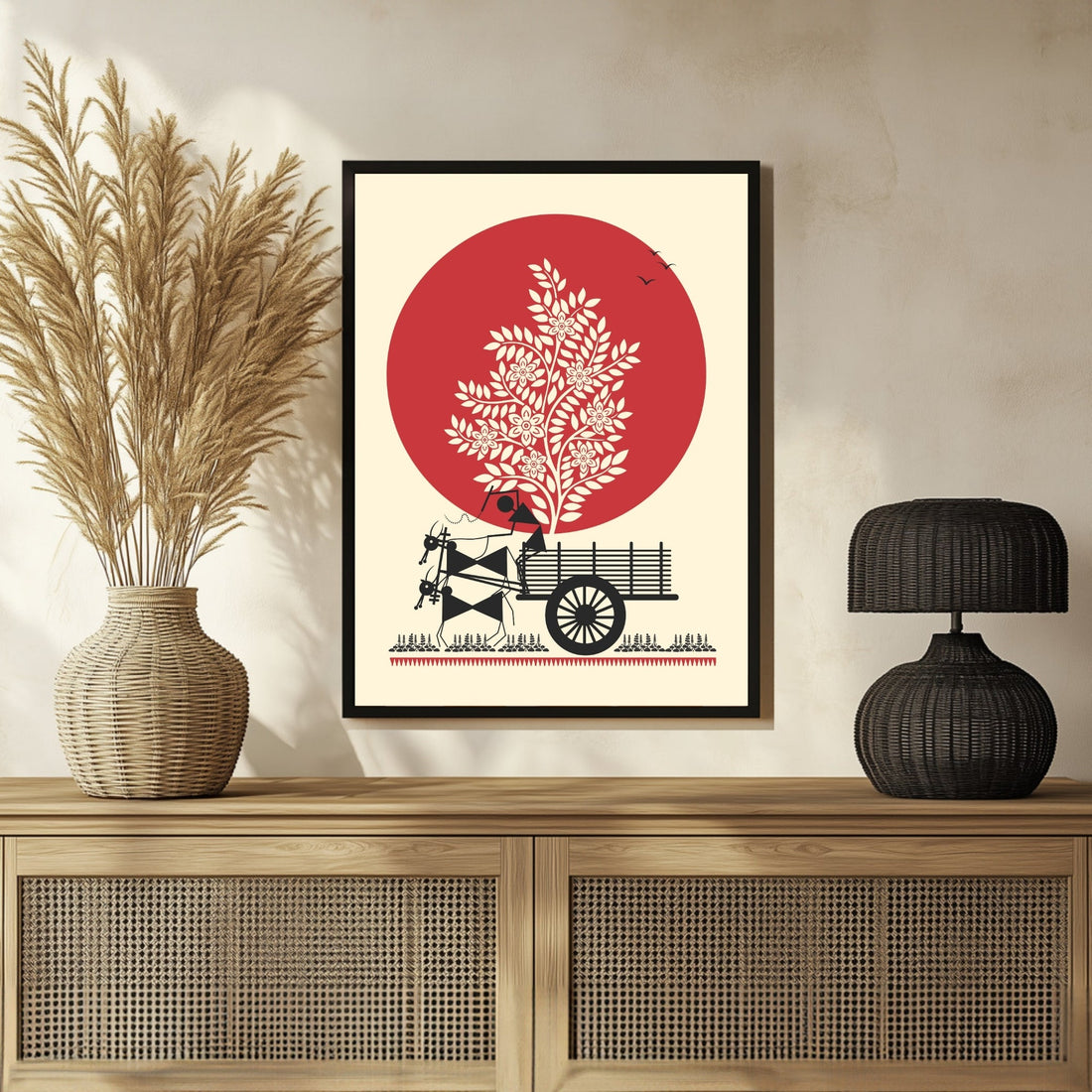 Traditional Warli Bull Art Painting – Vibrant Wall Decor 3 : 4 Vertical New Premium Wall Art Canvas by MeriDeewar